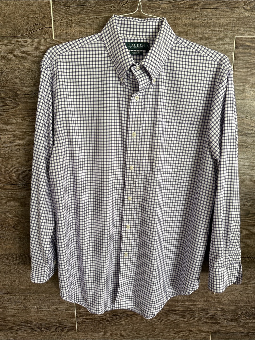 Lauren Ralph Lauren White and Purple Checked Cotton Button-Down Shirt